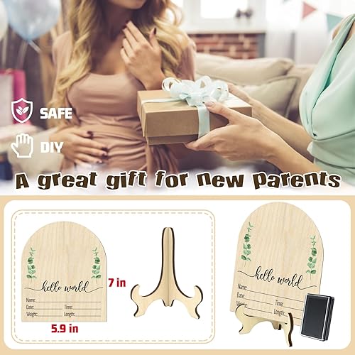 Miniatura 9 de Letrero de anuncio de nacimiento para recién nacido, anuncio de bebé personalizado, letrero de madera grabado con nombre de bebé, accesorios para
