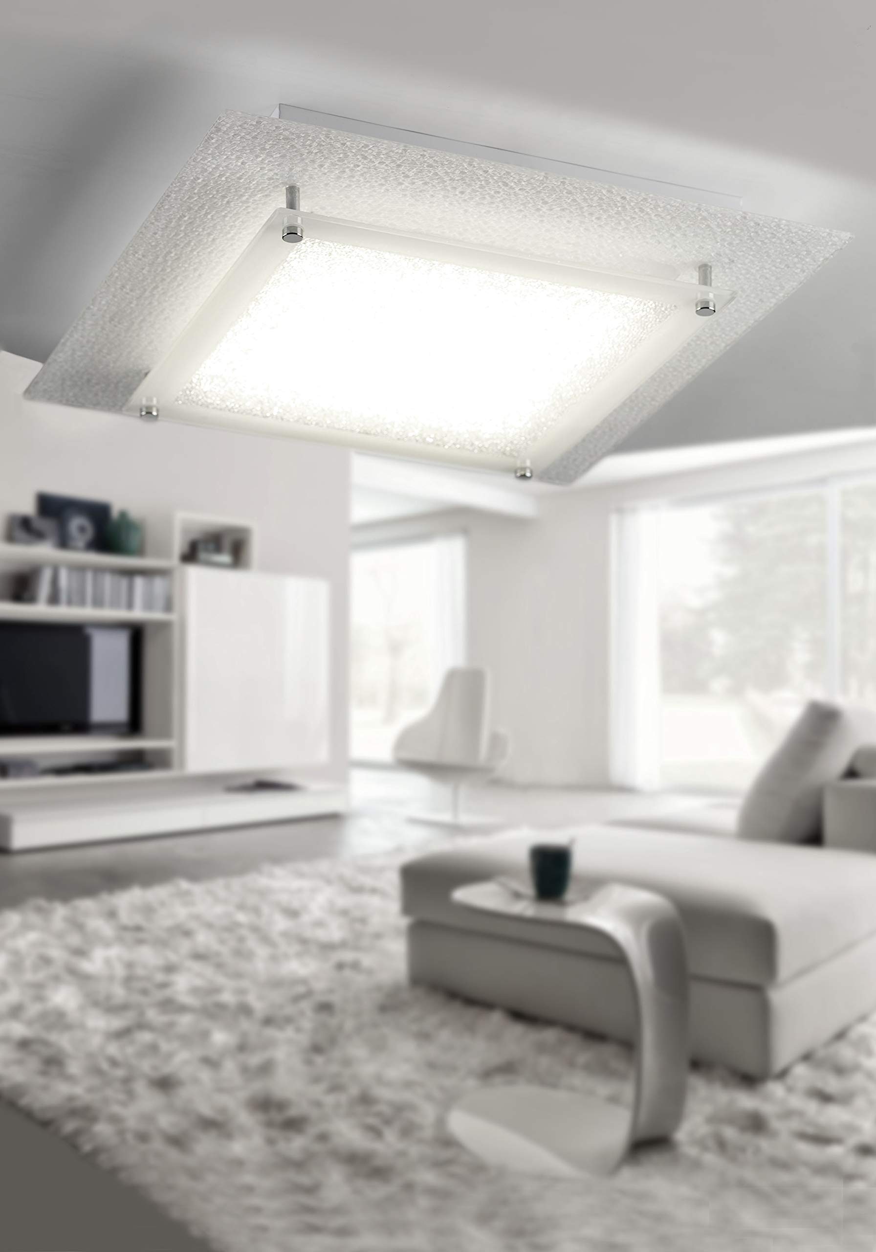 ONLI Nowoczesna lampa sufitowa LED ze zintegrowanym 18 W 4000 K białym szklanym i kryształem 18 W, 34 x 34 cm