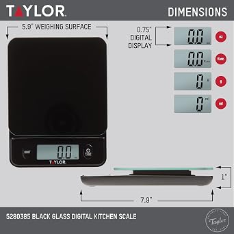 Taylor Digital Kitchen Food Scale with Black Glass Top - 11 lb Max Capacity
