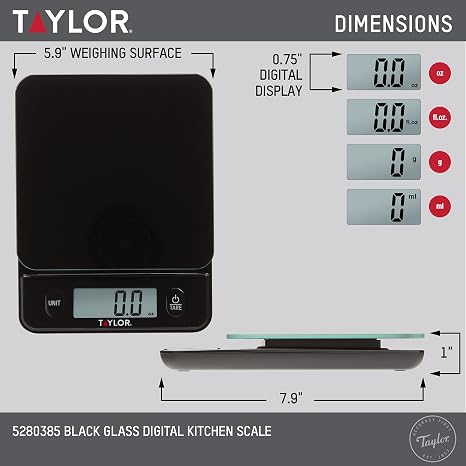Taylor Digital Kitchen Food Scale with Black Glass Top - 11 lb Max Capacity