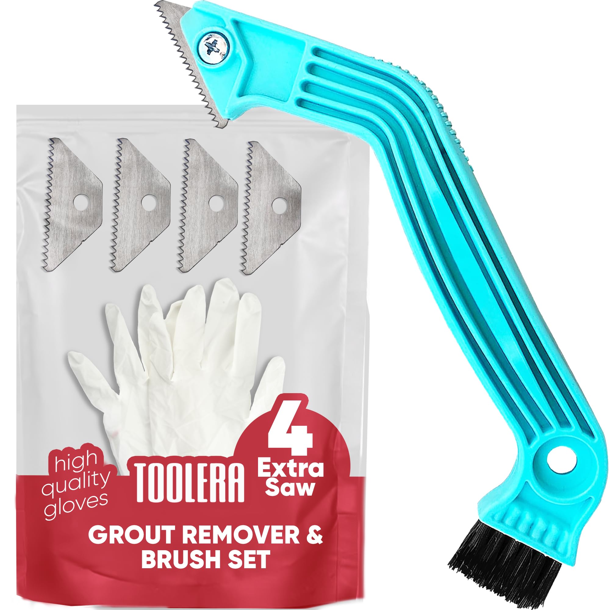 Grout Removal Tool Set (6 Pcs) - Caulk Remover Saw for Tiles, Tile Grout Scraper Saw, Grout Saw for Tile Cleaning with 4 Pieces Extra Blades Replacement, Tile Joint Cleaning Brush Removes Caulks Dirts