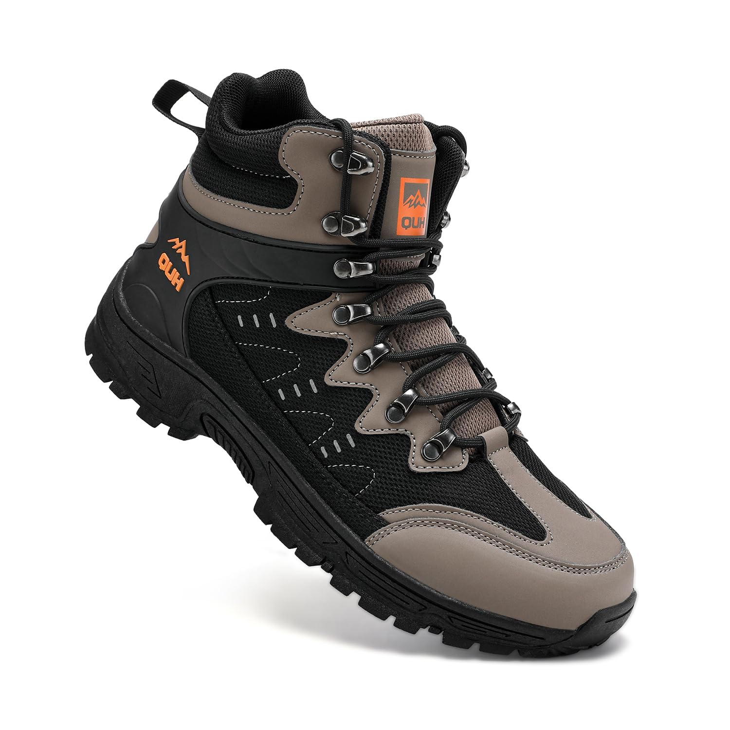 QUH Men's Outdoor Hiking Shoes Breathable Waterproof Non-Slip Mid-Cut Sports Shoes for Fitness, Outdoor Camping, Walking