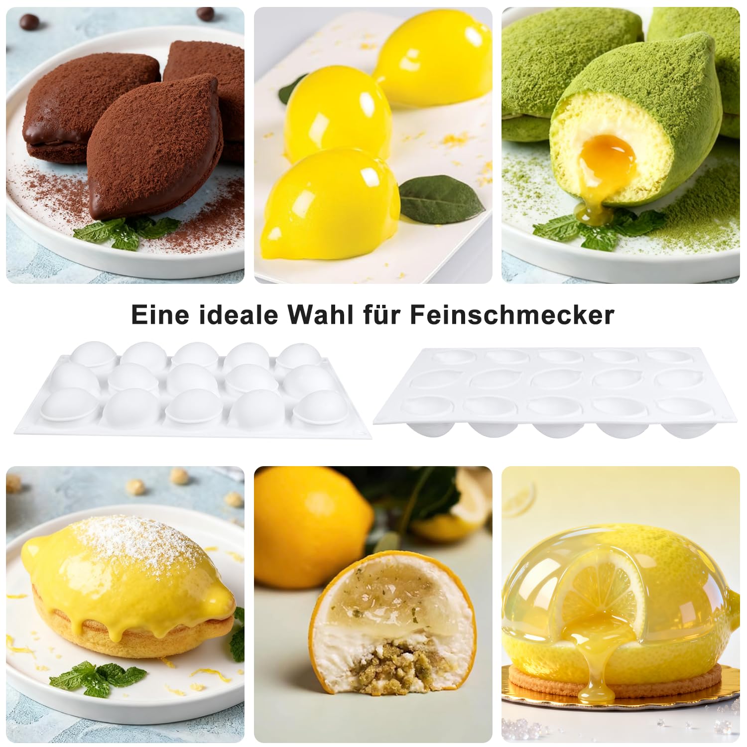Forma silikonowa w kształcie cytryny - Forma do cytryn - 15 otworów - 3D - Forma silikonowa - Do brownie, ciast, musów, deserów, budyniu