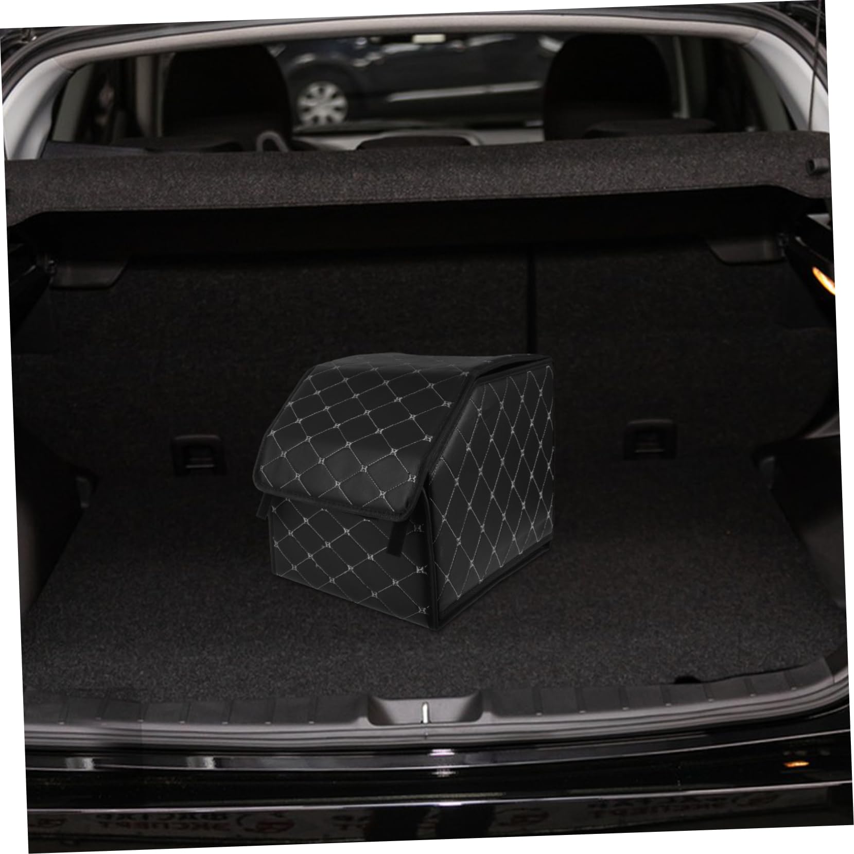 Organizzatore per Bagagliaio Auto in Cuoio Nero, Pieghevole e Facile da Pulire, per Auto o Casa, Scatola Portaoggetti Multiuso per Ordine e Spazio