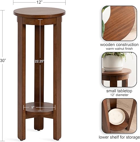 Miniatura 3 de Kate and Laurel Foxford - Moderna mesa redonda escalonada, 12 x 12 x 30 pulgadas, color marrón nogal, soporte circular de dos niveles para plantas