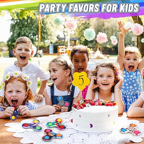 Miniatura 6 de Paquete de 12 juguetes Fidget Spinner Push Pop Party para niños y niñas pequeños, juguete sensorial de burbujas para rellenar bolsas de mano,