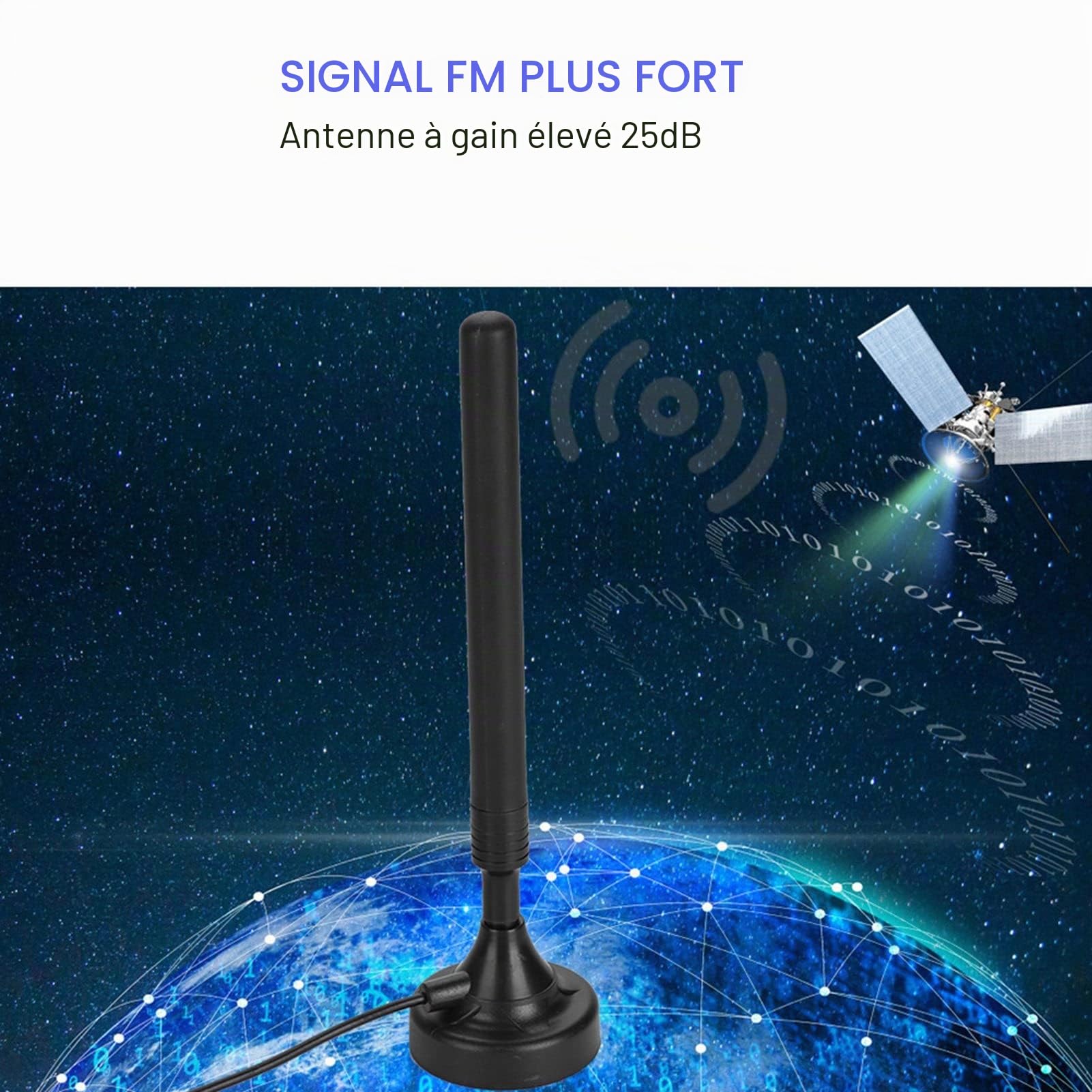 Antenne Radio FM à Gain élevé, Amplification du Signal 25 DB, Plug and Play, Portable, Adaptée aux Sols Bas avec Obstructions et Signal Faible