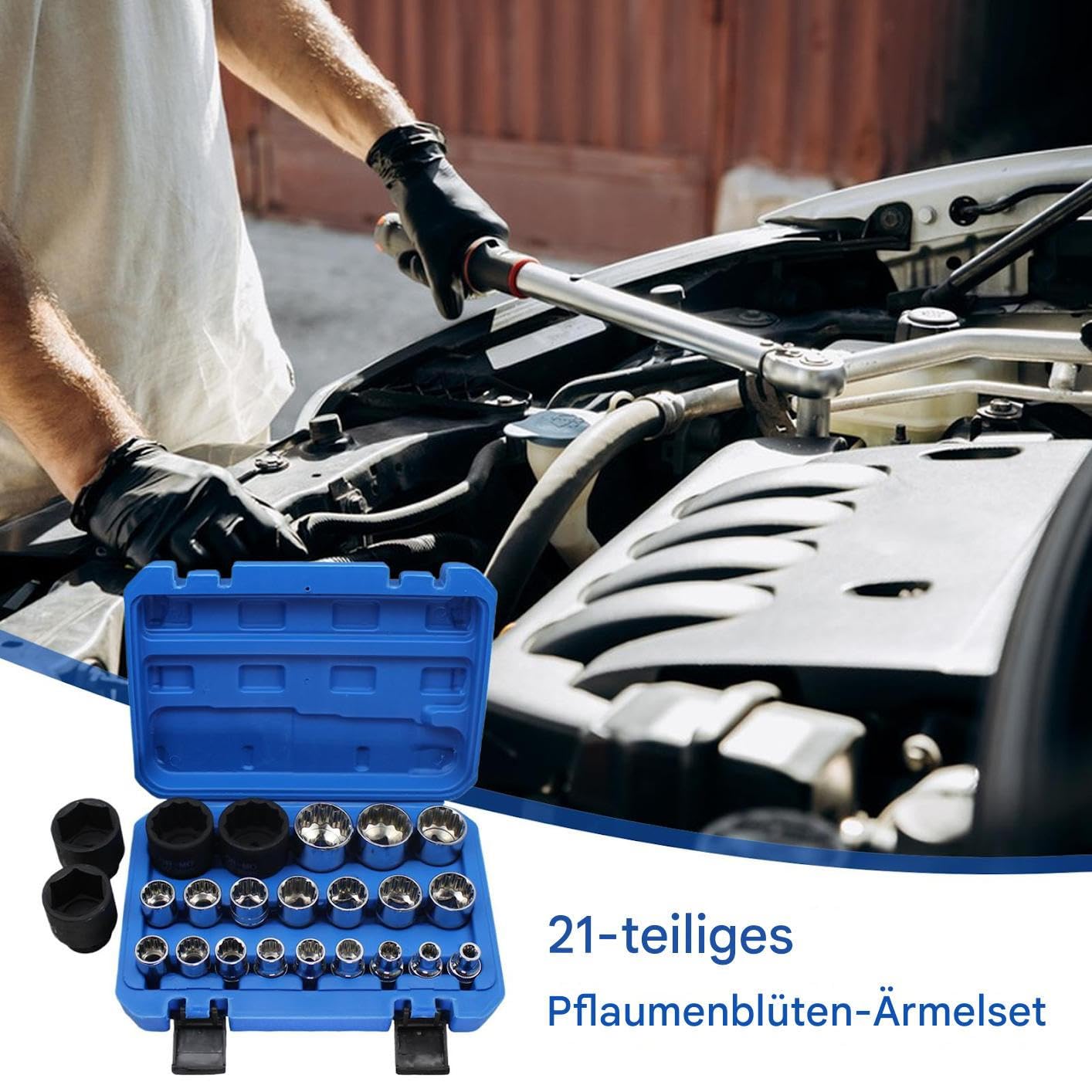 de Clés à Douilles Kit de Maintenance Véhiculaire avec Manchons | Set Antidérapant de 21 Pièces pour Atelier Garage Électrique Ménage Marine Industriel Mécanique Construction