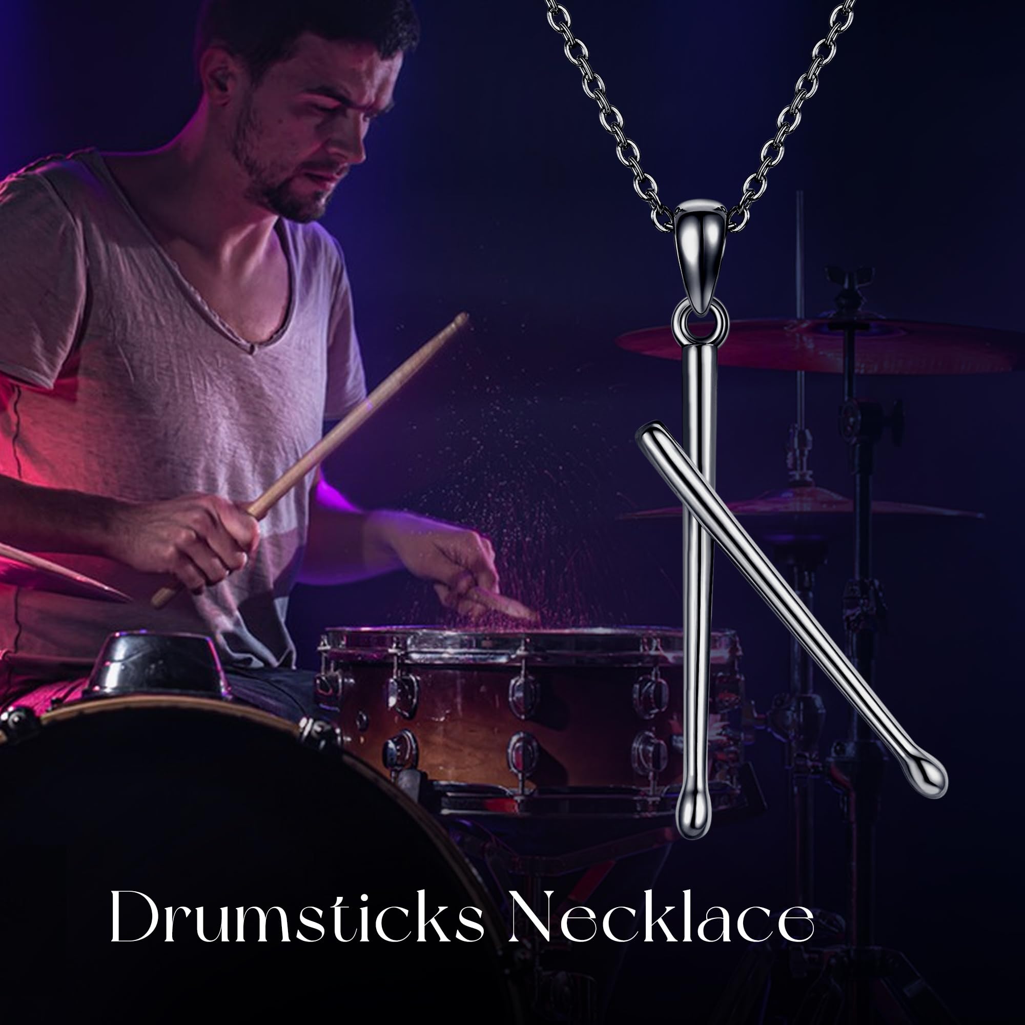 DAYLINLOVE Drumstick-Halskette 925er Sterlingsilber Drumstick-Anhänger Halsketten Geschenke für Schlagzeuger Einzigartiger Schmuck für Frauen, Männer und Musikliebhaber