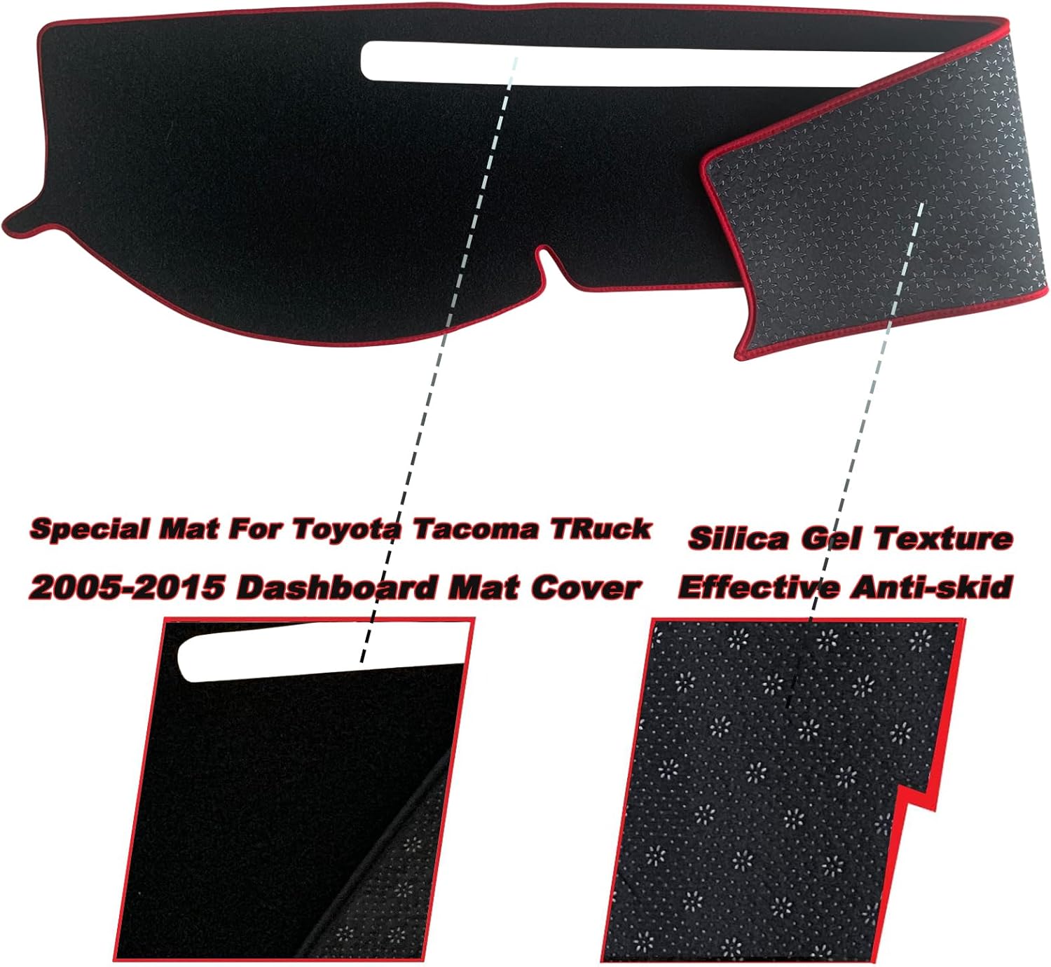 Dash Mat Cover Custom Interior Center Console Compatible with Toyota Tacoma Pickup 2005-2015 Dashboard mat Covers Accessories (Red Rim)