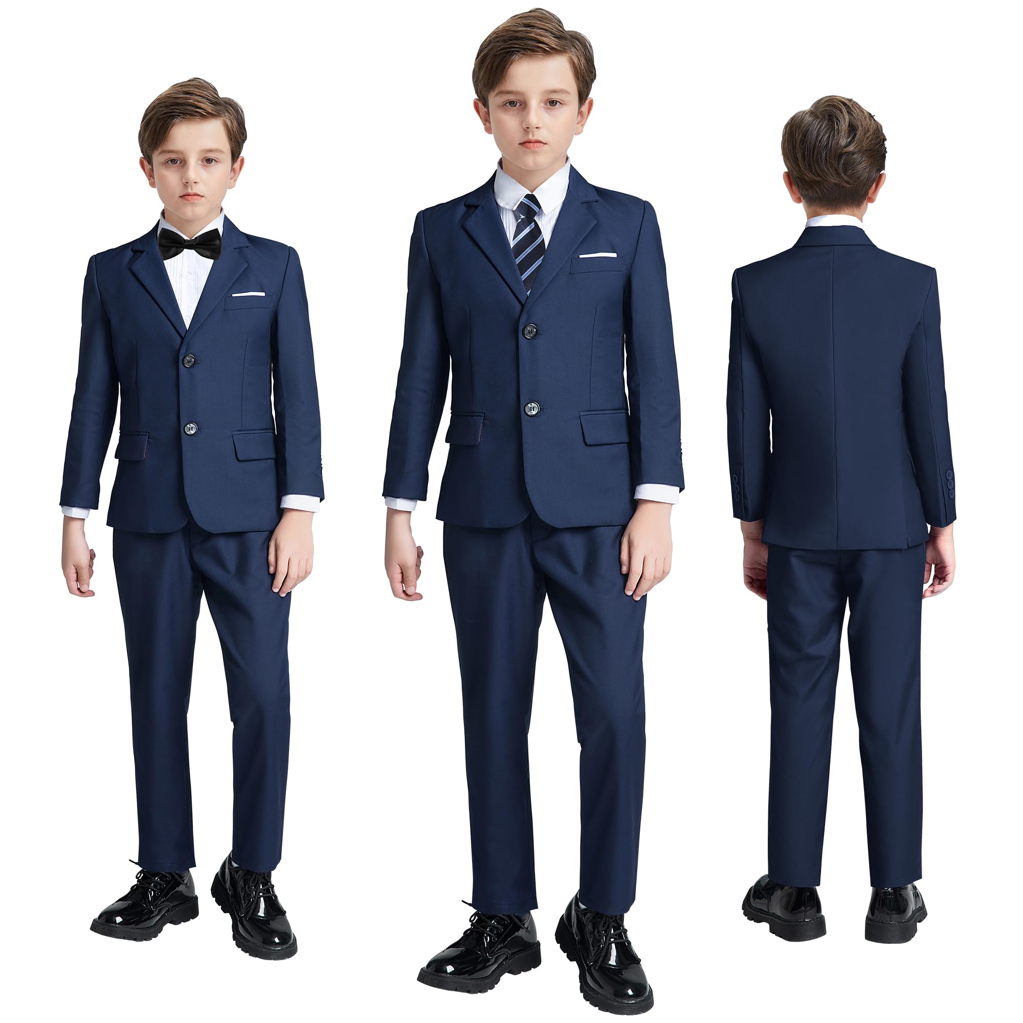 JPF Boys Formal Suits Slim Fit 5 Piece Kids Suit Jacket Pants Set with Dress Shirt and Tie for Wedding Prom
