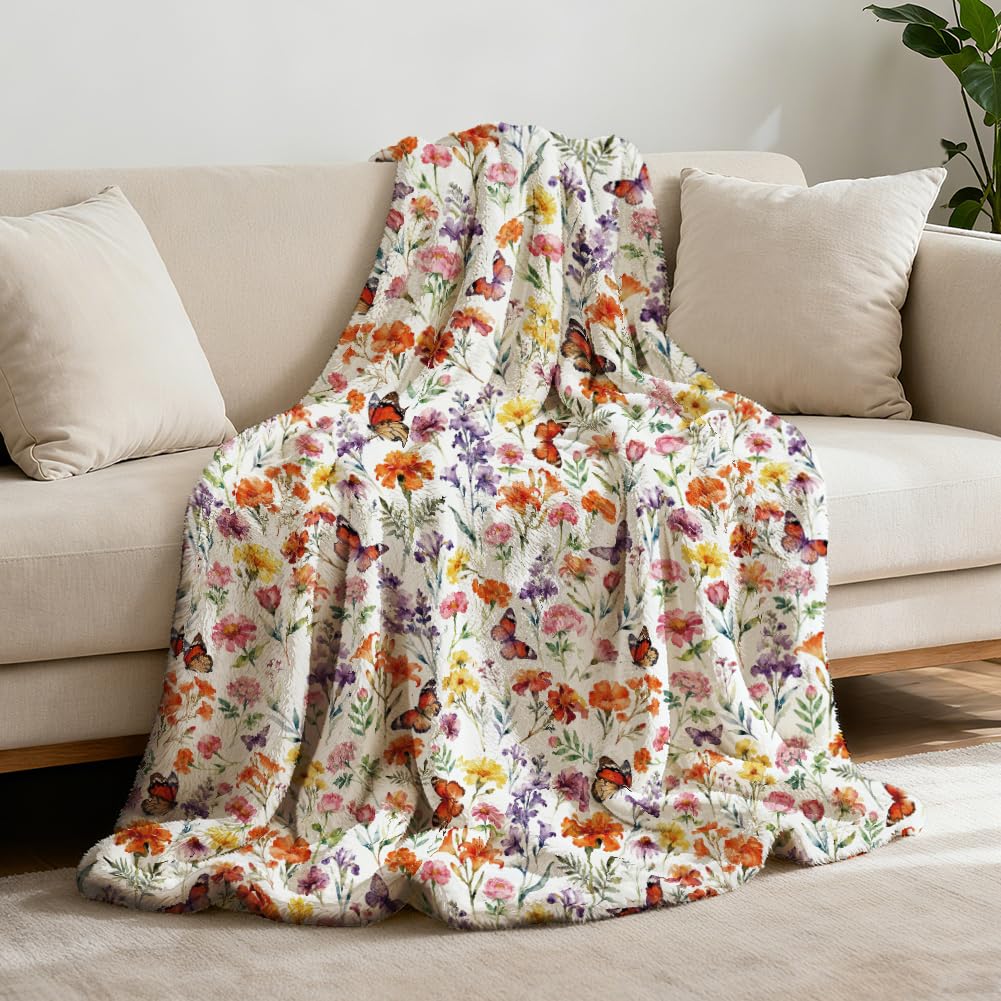 Plaid fleuri sauvage en flanelle douce pour canapé et lit 150x130