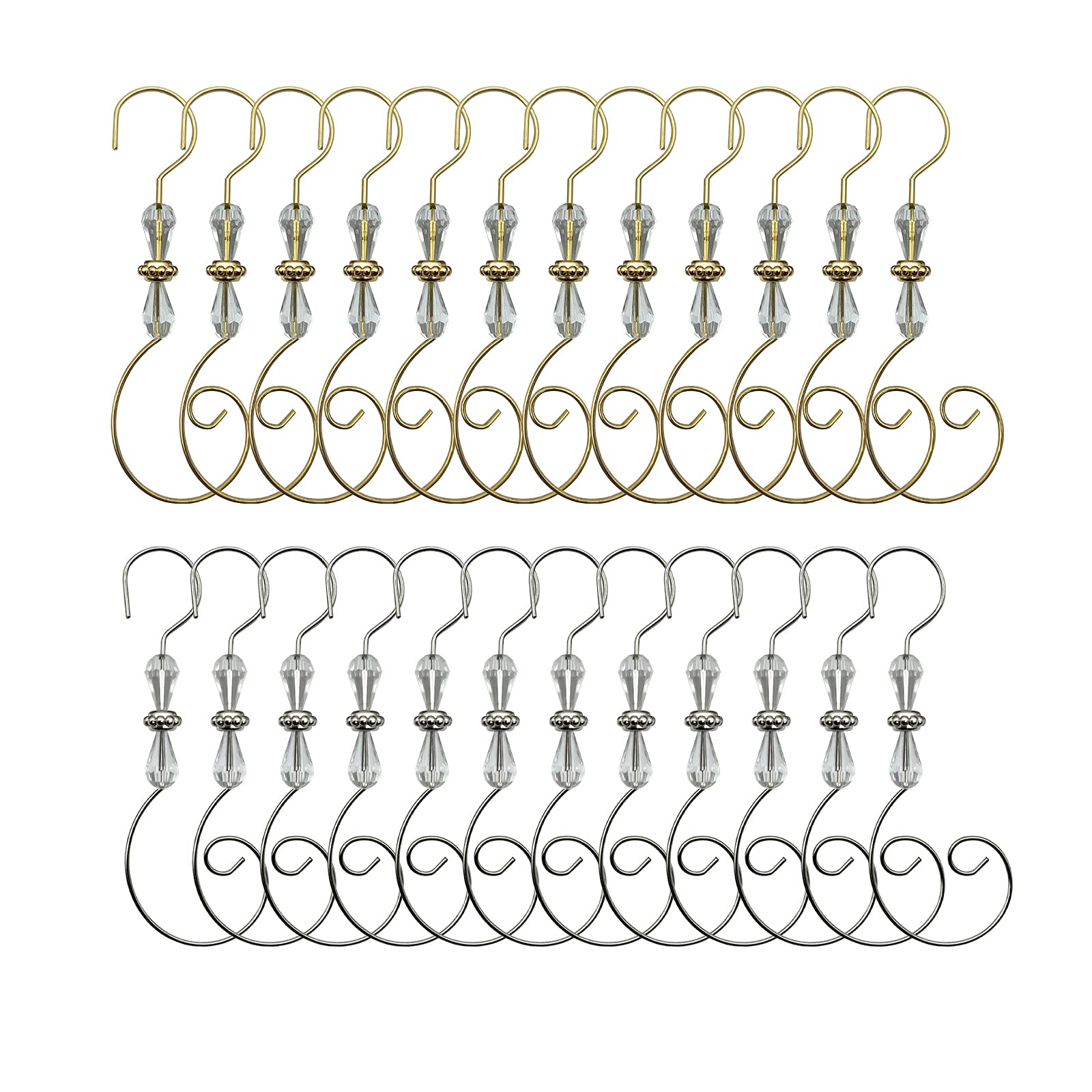 WEIBIAO Christmas Ornament Hooks Iron Hook with Acrylic Jewelry Hanger Decoration for Christmas Tree Home Decoration (24 Pieces) (Style B)