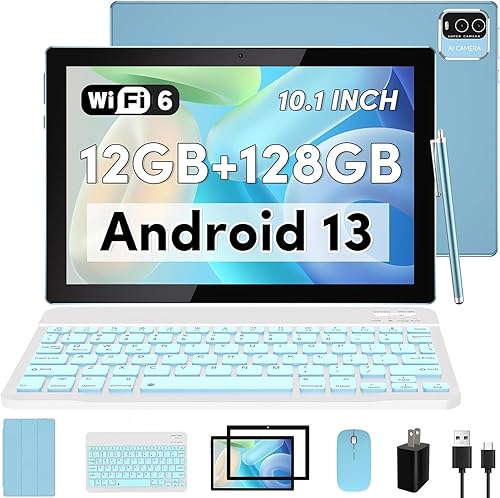 Tablet Android 13 de 10 pulgadas, tabletas 2 en 1 con teclado, 12 GB de RAM+128 GB ROM 1.8 Ghz CPU de cuatro núcleos, 2.4G5G WiFi 6 BT 5.0 Tablet