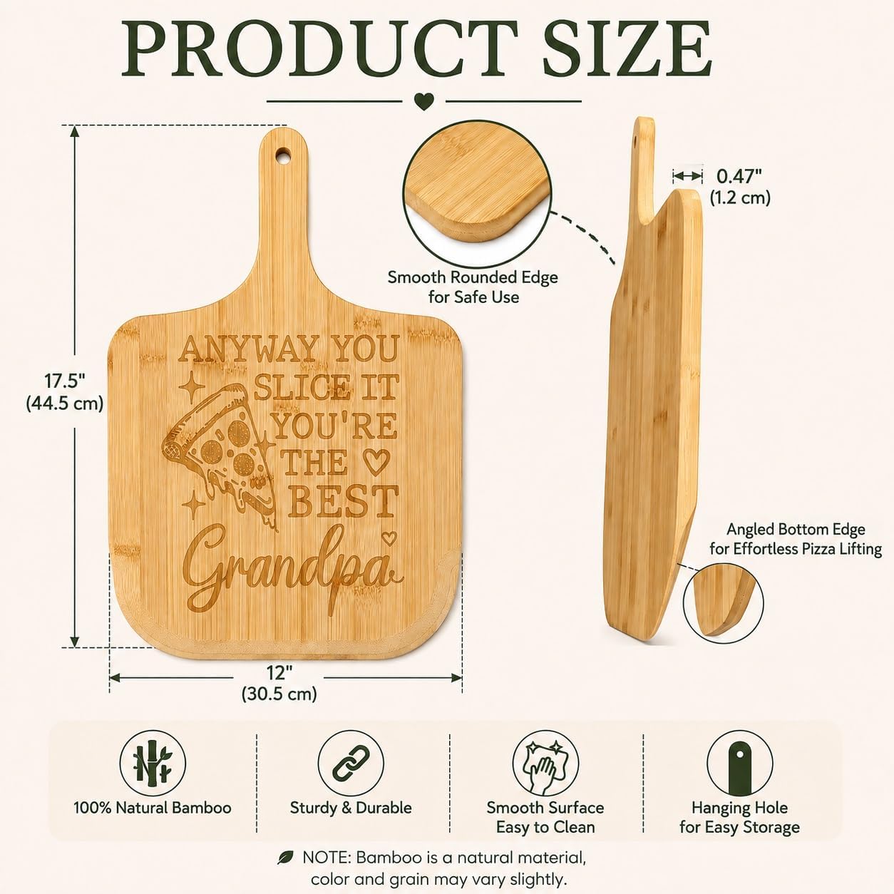 Grandpa Gifts For Birthday from Grandkids 12" Bamboo Pizza Peel