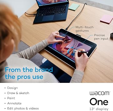 Wacom One 13 Touch Drawing Tablet with Screen, 13.3 HD Full-Laminated Touchscreen Digital Art Pad with Creative Software and Training, Graphics Drawing Tablet for Mac, Windows PC, Chromebook