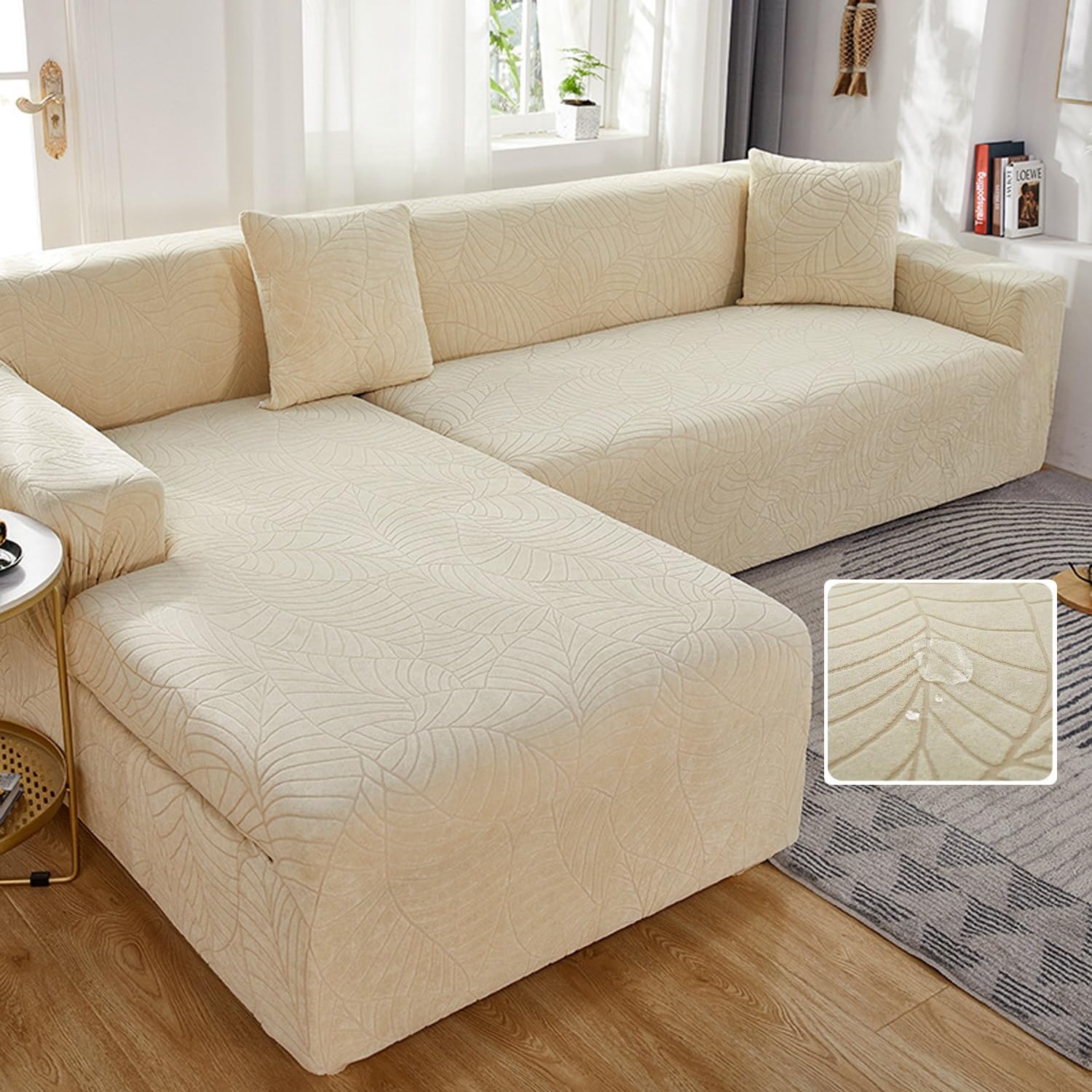 Sofa Slipcover For Corner L Shape,Waterproof Sofa Cover 3 2 4 1 Seater,2024 New Non-Slip Sofa Seat Cushion Covers With Elastic Straps,Universal Velvet Washable Protector ( Color : Beige , Size : 4 POS
