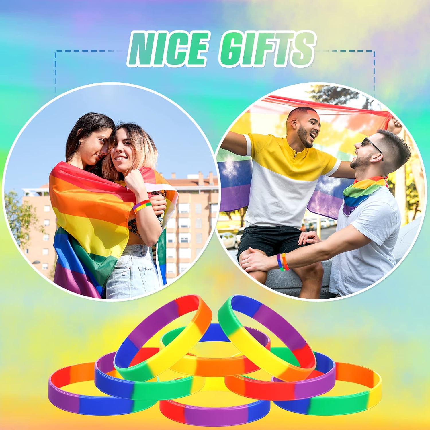 Bucherry 240 Pcs Pride Wristbands Bulk, Silicone Rainbow Bracelet, Lgbt Wristbands Pride Bracelet Gifts for Gay Lesbian Party Favors