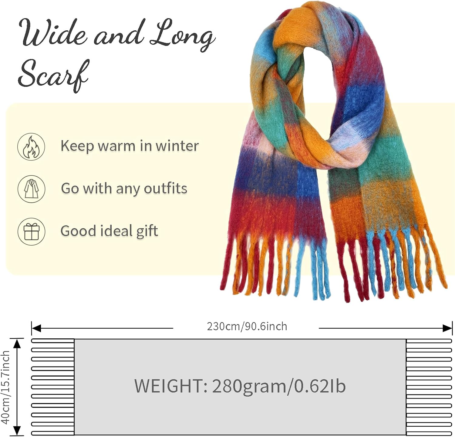Beurlike Winter Scarf for Women Chunky Warm Thick Tassel Blanket Scarves Plaid Long Shawl for Cold Weather
