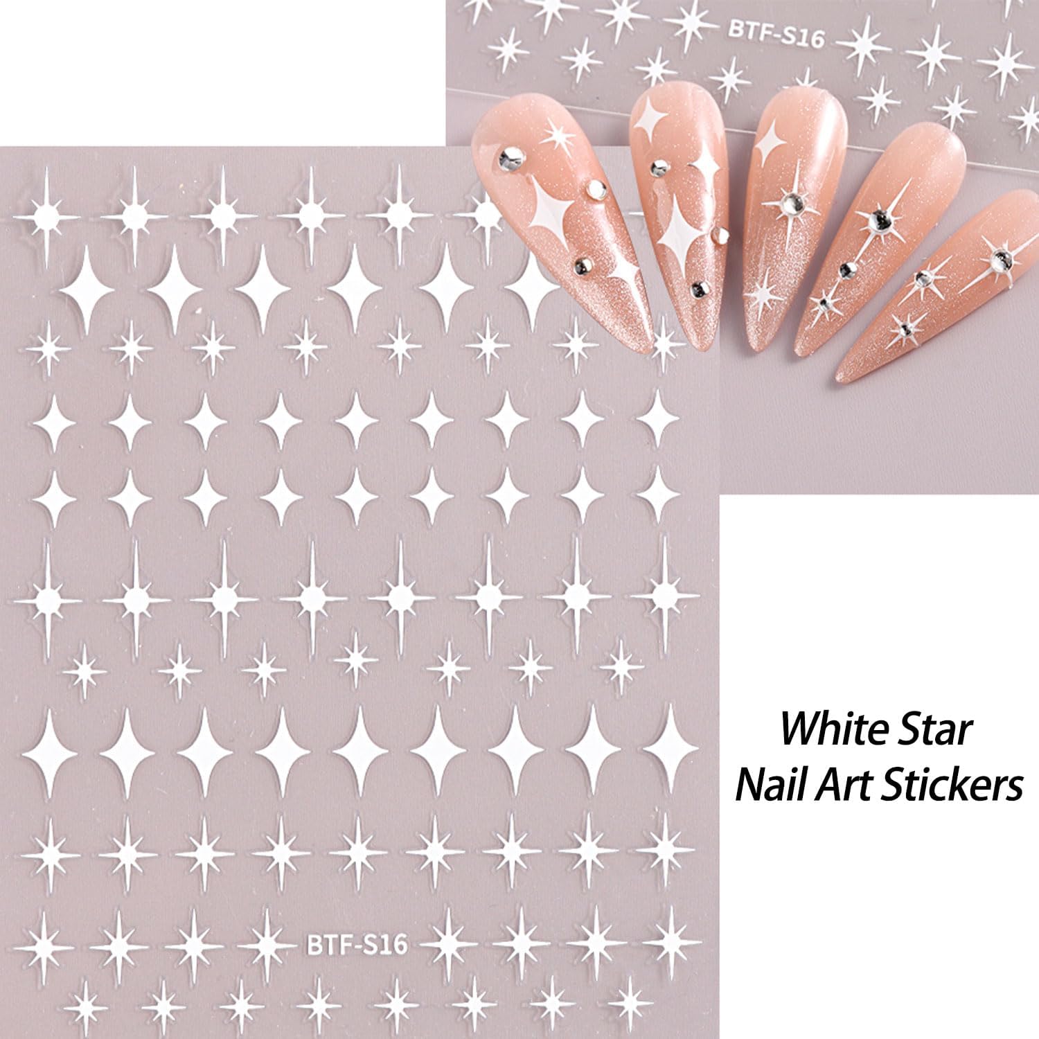 12 Sheets Star Nail Stickers Black White Nail Decals Gold Silvery Stars Design Nail Art Stickers 3D Self-Adhesive Manicure DIY for Women Acrylic Nails Supplies image 4