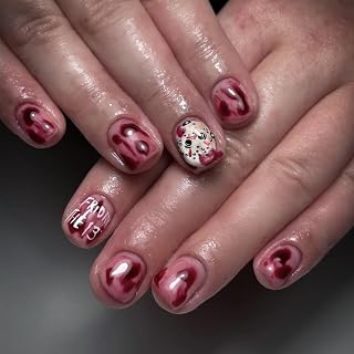 Halloween Press on Nails Short Square Fake Nails with Red Blood Ghost Designs Scary Petite Bleeding Nude Pink False Nails Terror Bloodstain Full Cover Acrylic Nails Glue on Nails for Women Girls 24Pcs