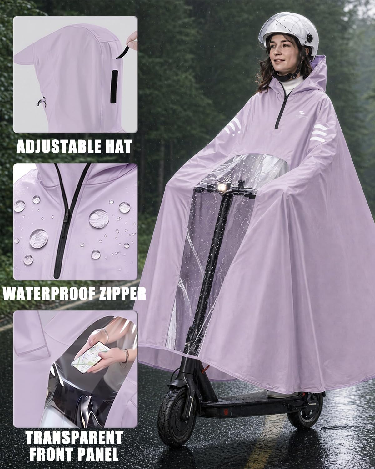 Rain Poncho Waterproof Full Body Long Hooded with Double-Face Visor Mask, Packable Raincoat for Cycling, Hiking image 5