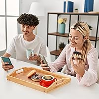 Vista 7 de Bandeja de cama con patas plegables y asas, bandeja de comida para desayuno, uso en sofá, cama, para comer, dibujar, servir alimentos, como