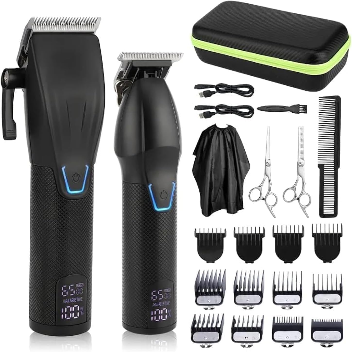 – Elite Barber Pro Cordless Hair Clipper & Trimmer Kit for Men – Rechargeable Low-Noise Grooming Set with LED Display, 12 Guide Combs, Scissors & Straight Razor – for Professional & Home Use