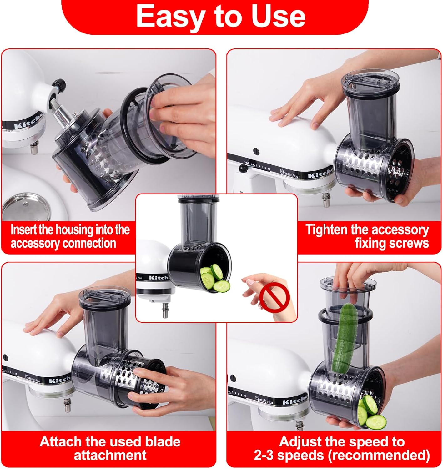 Slicer & Shredder Grater Attachment Compatible with KitchenAid Stand Mixer, 5 Blades Cheese Grater Attachment,Salad Machine with Vegetable Slicer, Salad Maker