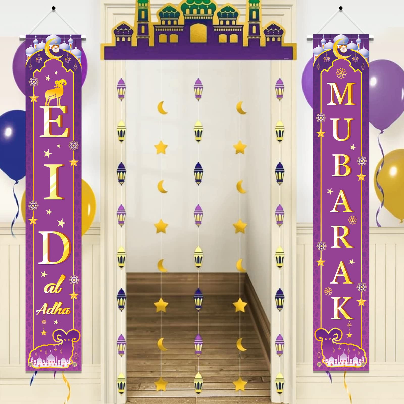 Eid Al-Adha Mubarak Banner Decoration Set - 2-Pack Black & Gold Hanging Door Signs - View #8