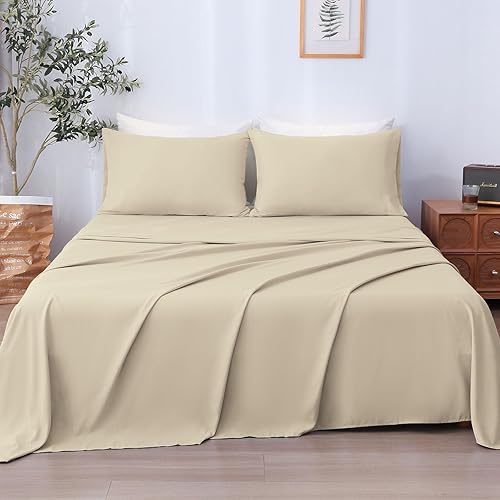 LONAVA Juego de sábanas individuales de 3 piezas, sábanas de microfibra beige ultra suaves y transpirables, 1600 hilos de hotel de lujo Oeko-Tex,