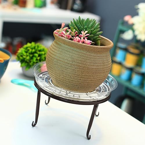 Miniatura 9 de DEELF OUTLET Paquete de 3 soportes de metal para plantas en maceta con platillo para plantas de interior y exterior de 9 pulgadas, soporte para