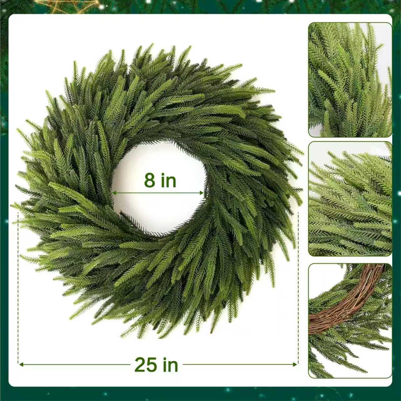 25" Norfolk Pine Christmas Wreath for Front Door,Realistic Artificial Christmas Wreath,Used for Wall Window Porch Farmhouse Indoor and Outdoor Christmas Decoration Home Decoration