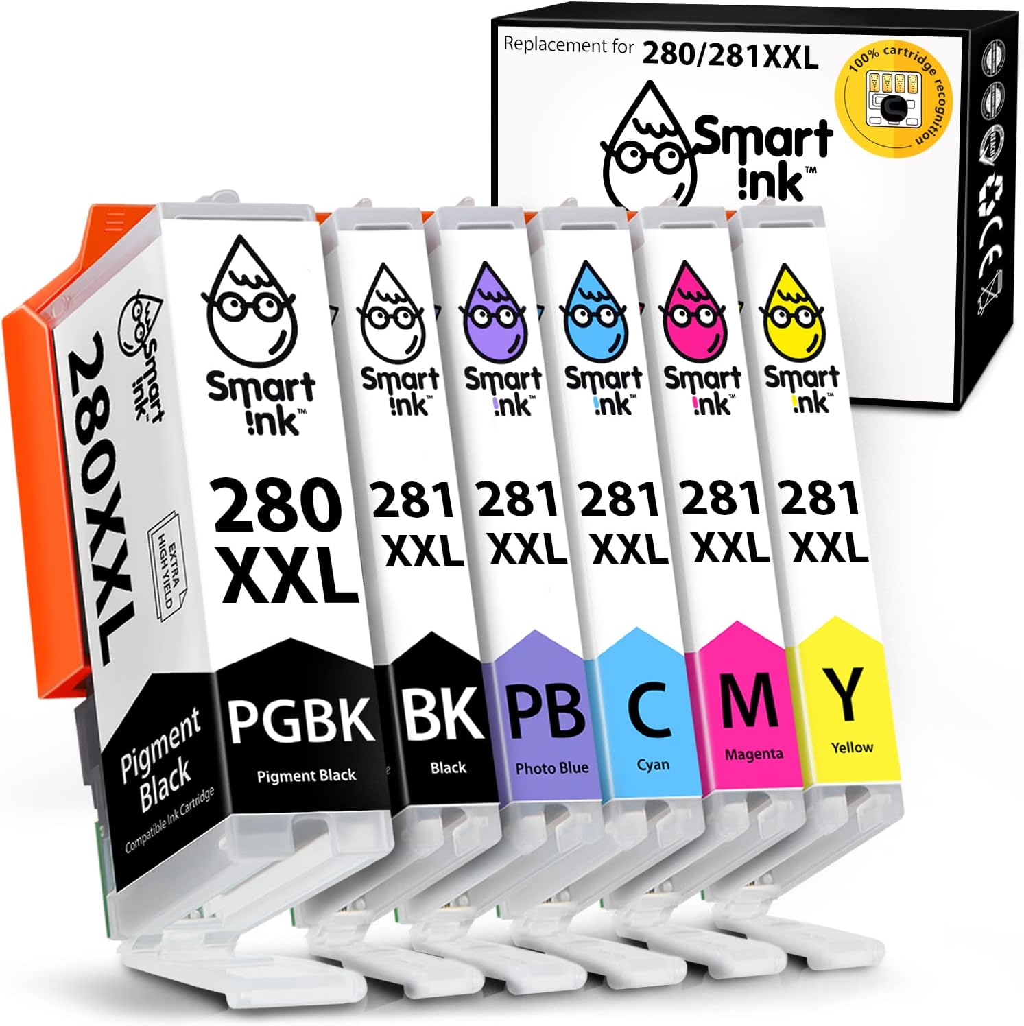 Flash Deals - 60% OFF Smart Ink Compatible Ink Cartridge Replacement for Canon PGI-280XXL CLI-281XXL PGI 280 CLI 281 to use with Pixma ​TS9120 TS8320 TS8220 TS8120 (PGBK & BK/C/M/Y/PB) 6 Combo Pack
