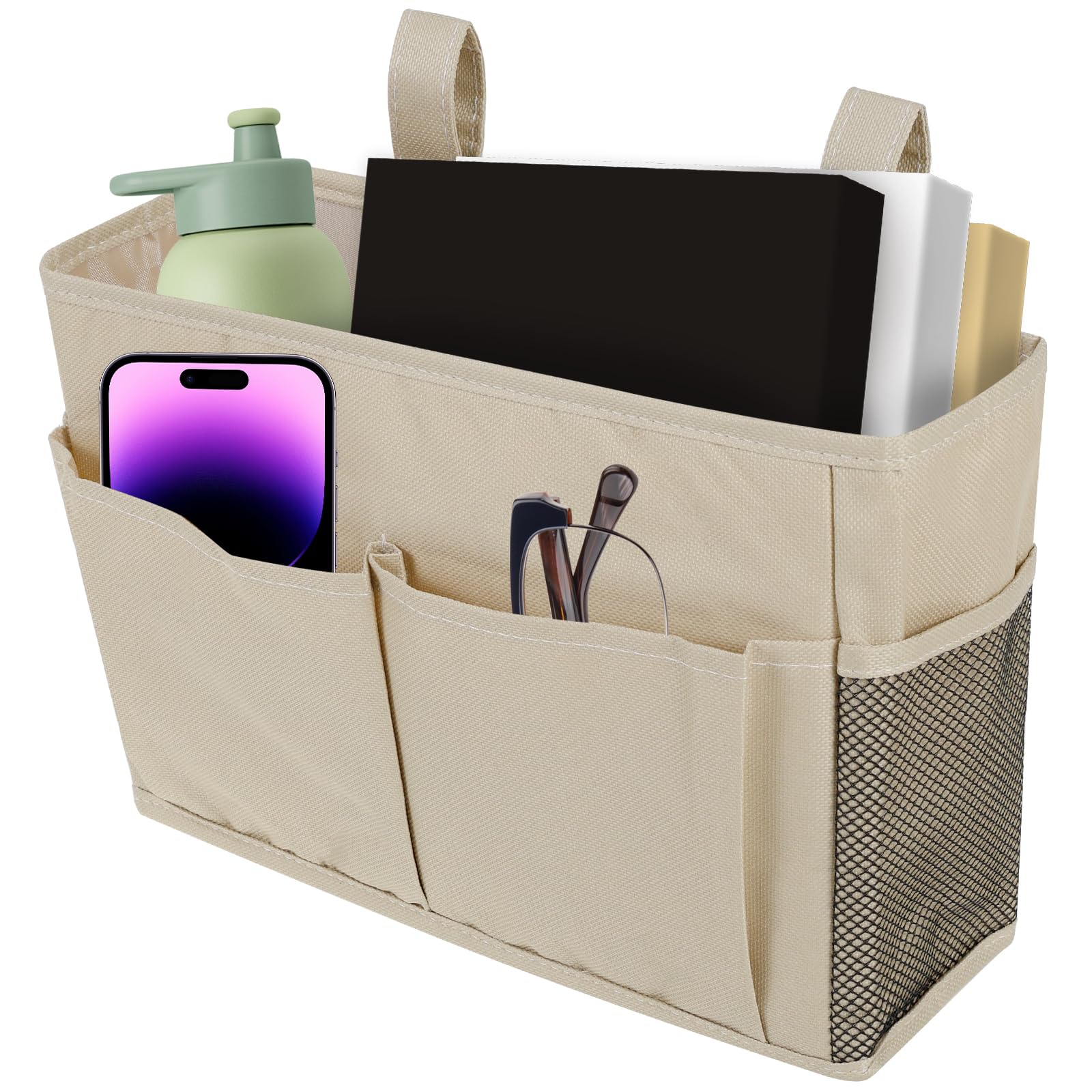 Nzwbshssp Beige Bedside Hanging Storage Baskets Bed Pockets Large Multifunctional Bedside Organizer With Side Pockets For Home School College Dormitory Bunk Bed Clutter Sorting Magazine Book Storage Bag(Beige)