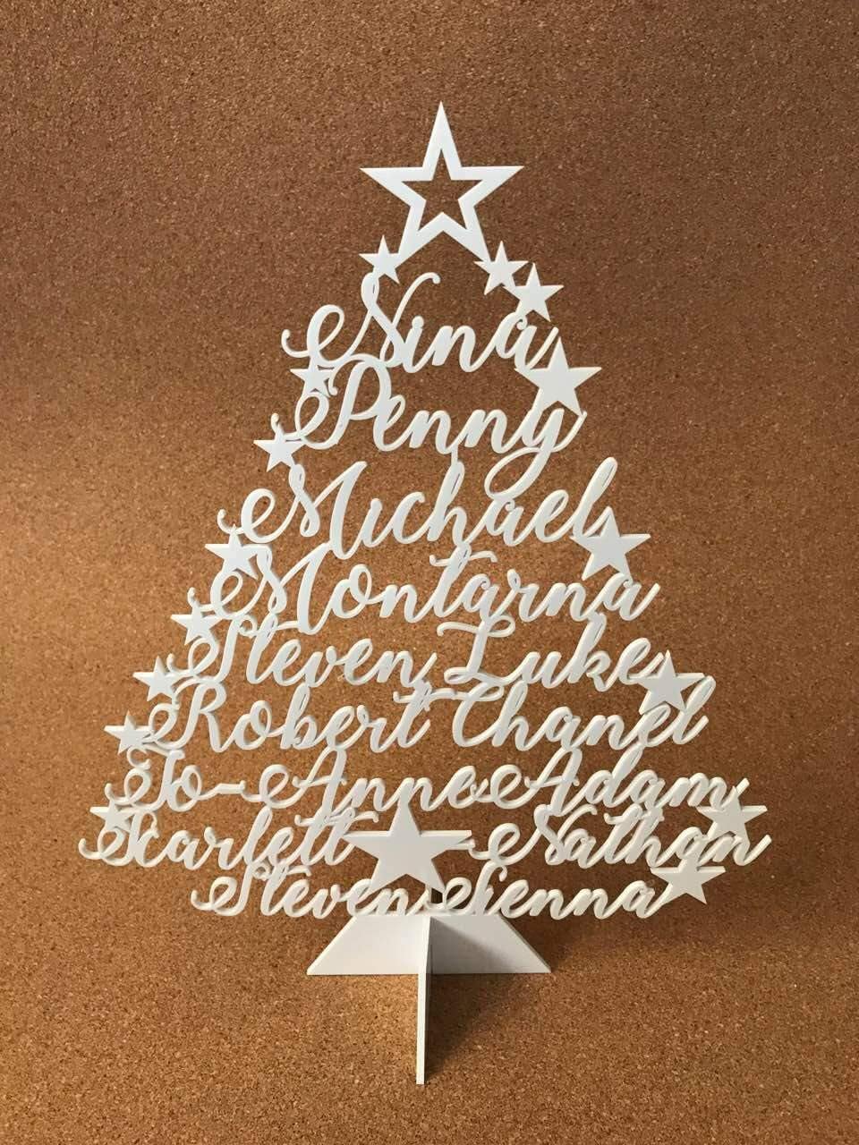 Personalized Family Christmas Trees on Stand, Custom Laser Cut Names, Xmas 2025, Large Ornament, Home Decor, Handmade Freestanding Wood and Acrylic, Happy New Year 2026, Names of Your Choice