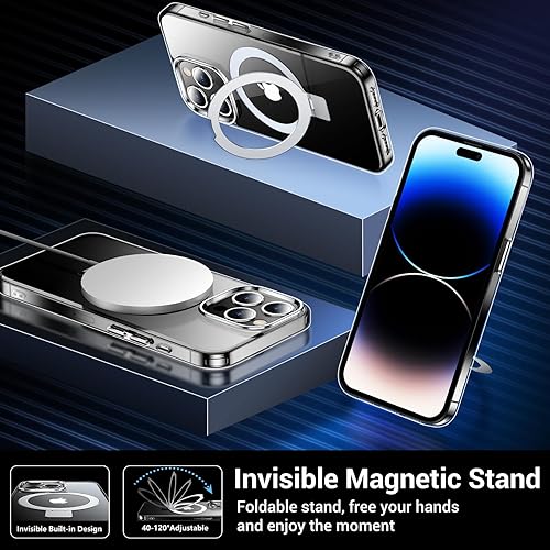 Miniatura 3 de Temdan Funda con soporte magnético para iPhone 15 Pro Max, soporte magnético invisible, compatible con MagSafe, protector de cámara y protector de