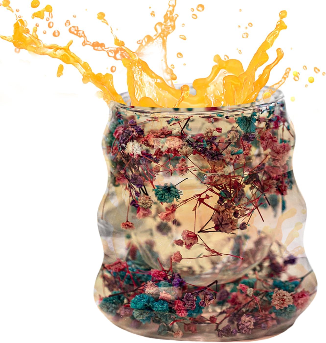 Glass Mugs - Dried Flower Double Insulated Glass Coffee Mugs | 160ml Reusable Drinkware for Hot Cold Beverage Water Tea Kitchen Home Decor Christmas Birthday Party