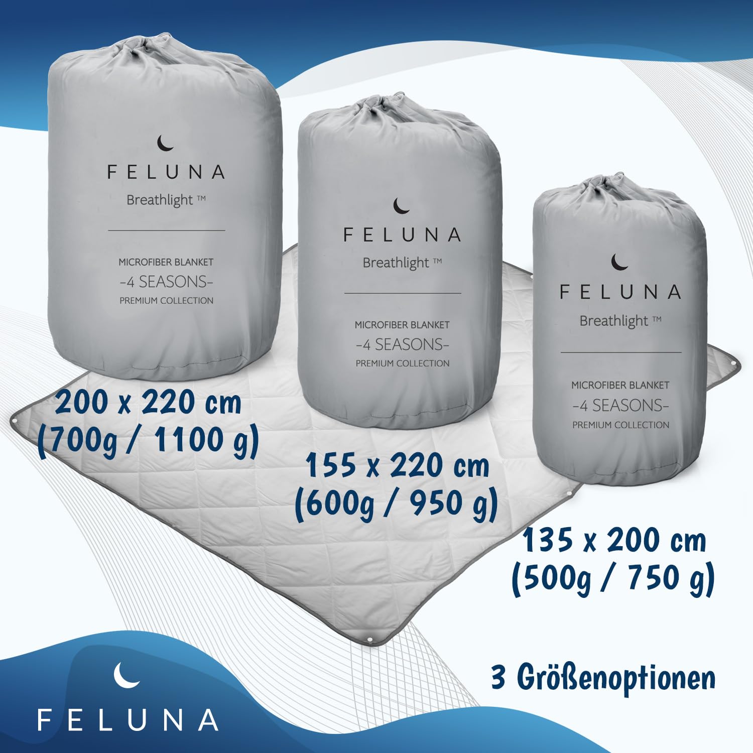 Feluna® Bettdecke 4-Jahreszeiten Steppdecke Bettwäsche; Atmungsaktive Winter- & Sommerdecke; Zweiteilige Decke mit Druckknöpfe für Erwachsene & Kinder (200 x 200 cm)