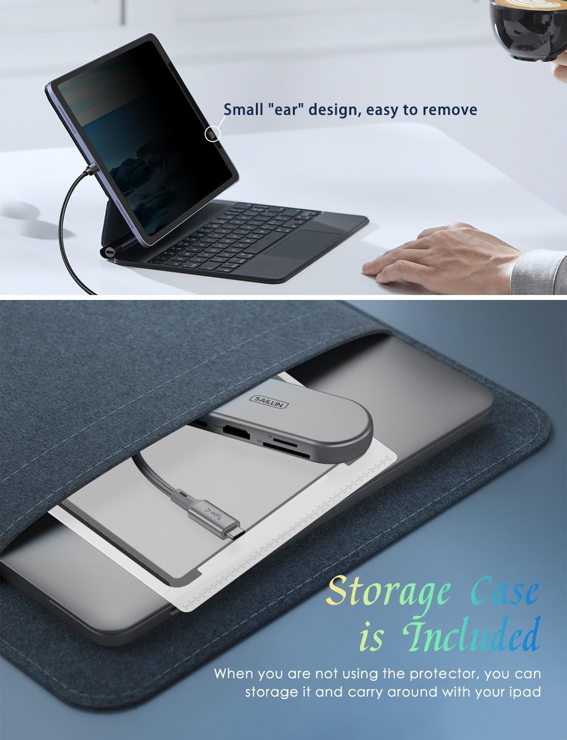 PYS Privacy Screen Protector for iPad Pro 12.9 Inch 2022 2021 2020 2018 - Reusable and Washable iPad Privacy Screen Filter Compatible Apple Pencil & Case [Anti-glare] [Not Fall Off] [Full Screen