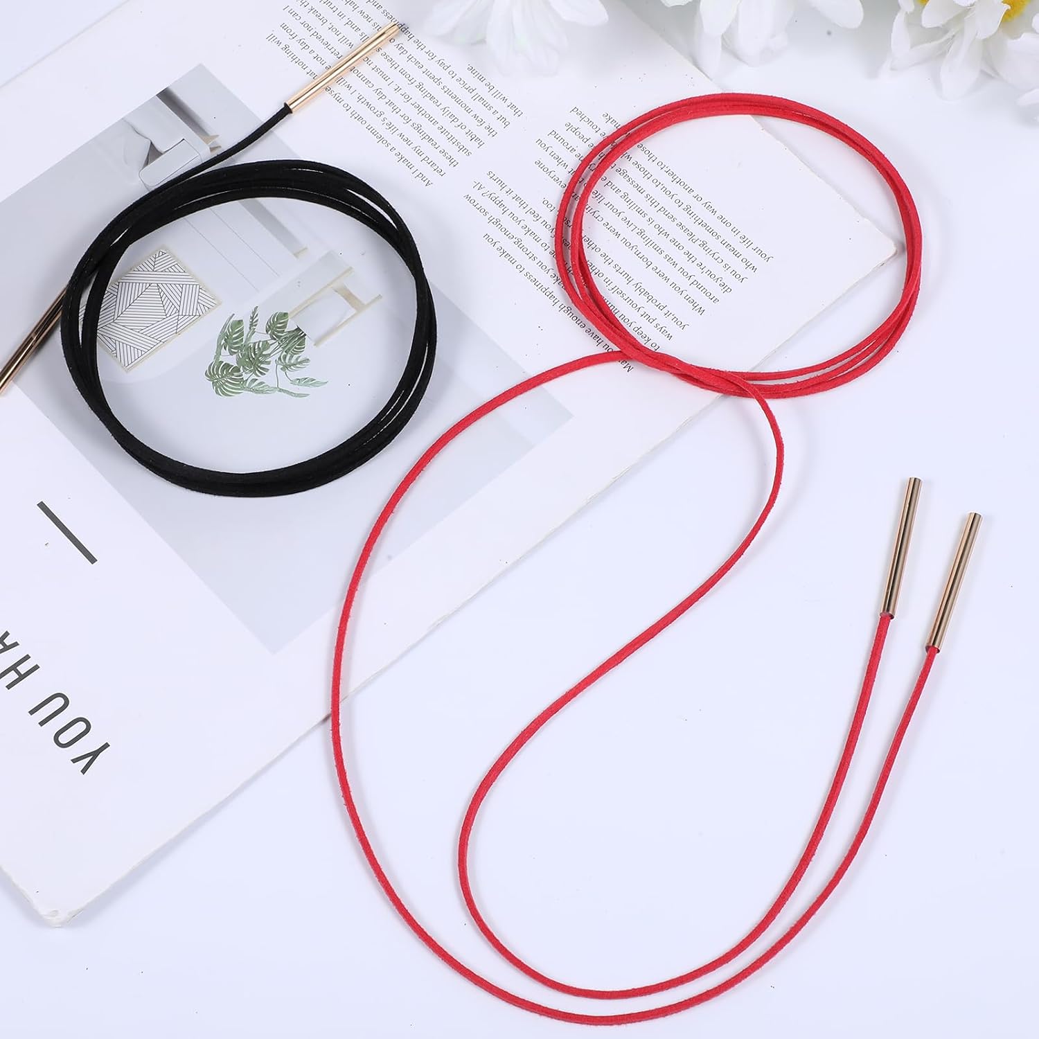 2 PCS Tie Necklace, Gothic Bow-Knot Velvet Tie Choker Necklace for Women, Long Wrap Necklaces with Gold Tube for Women
