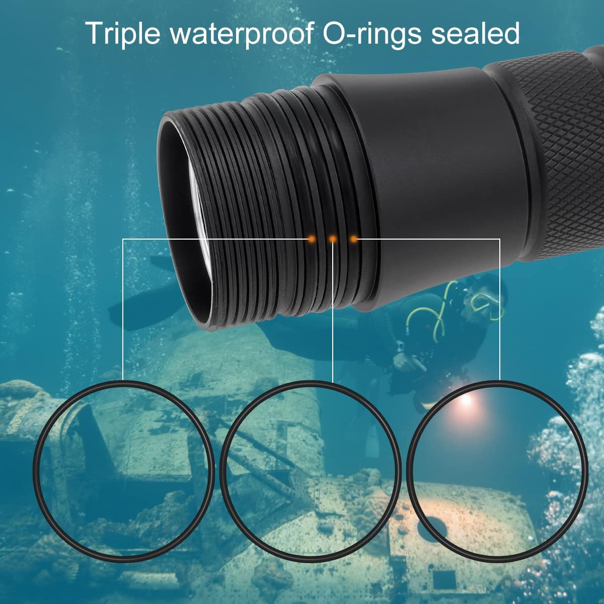 Wide 120 Degrees Beam Angle Scuba Diving Photography Video Flashlight 1050Lm 150M LED Underwater Torch (Battery Not Included)