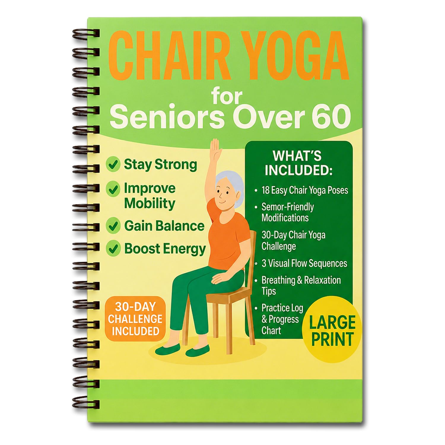 30-Day Chair Yoga for Seniors Over 60 Book Beginners Spiral Notebook