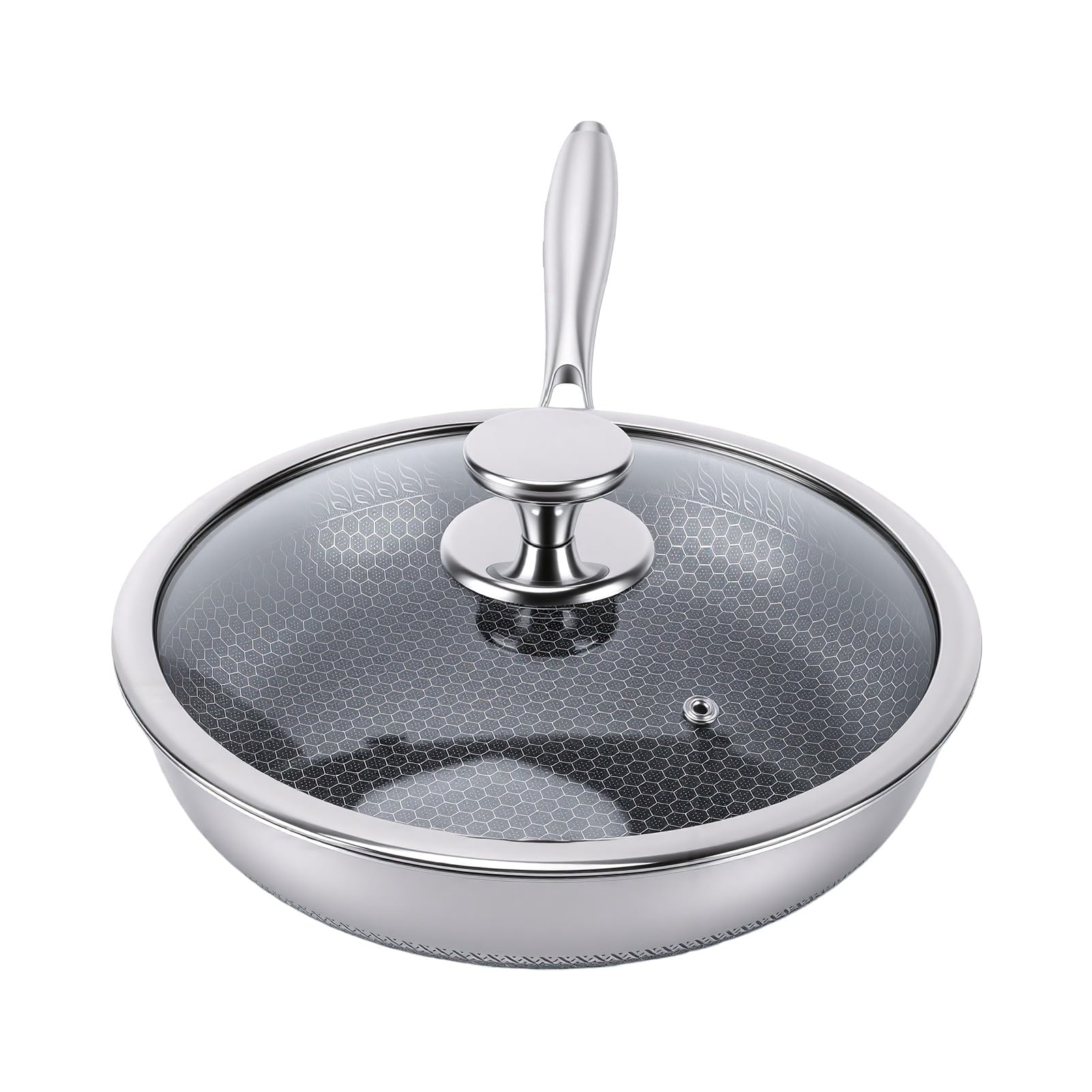 AMONIDA Wok a Fondo Piatto in Acciaio Inossidabile 316 con Coperchio in