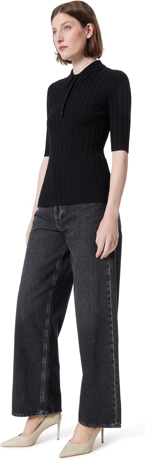 DEE OCLEPPO Women's Cleo Half Sleeve Ribbed Polo Shirt Standard