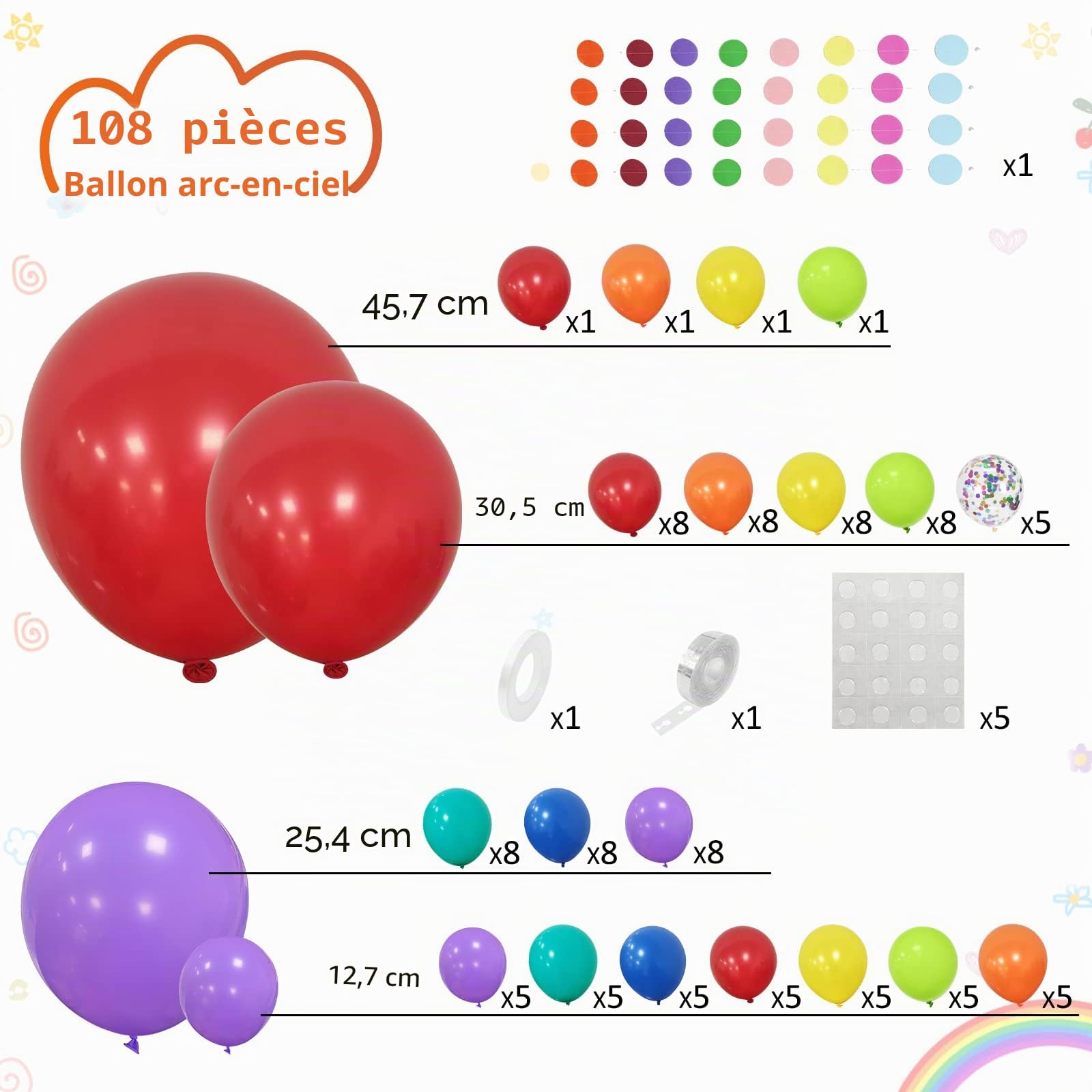 Kit Arc-en-ciel De Ballons – 148 Pièces – Ballons épaissis, Outils D'assemblage – Décoration Anniversaire Mariage Baby Shower