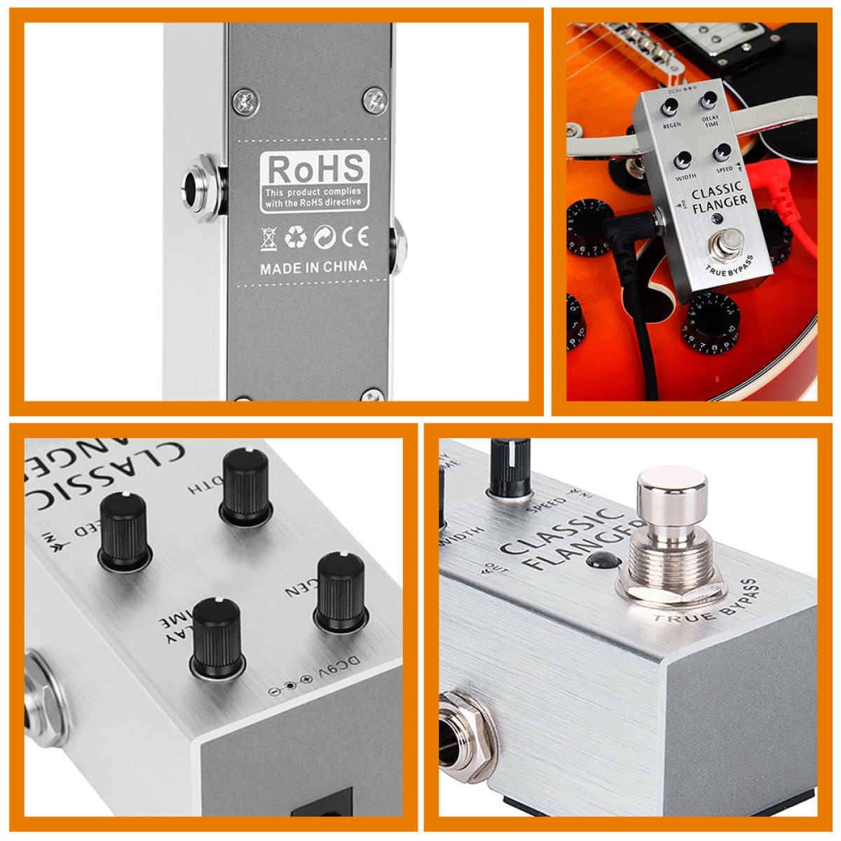 Pedale Flanger per Chitarra Elettrica, Effetto Metal Professionale | Argento, Struttura in Metallo, Uso in Performance , Formato Leggero per Musicisti e Apprendisti