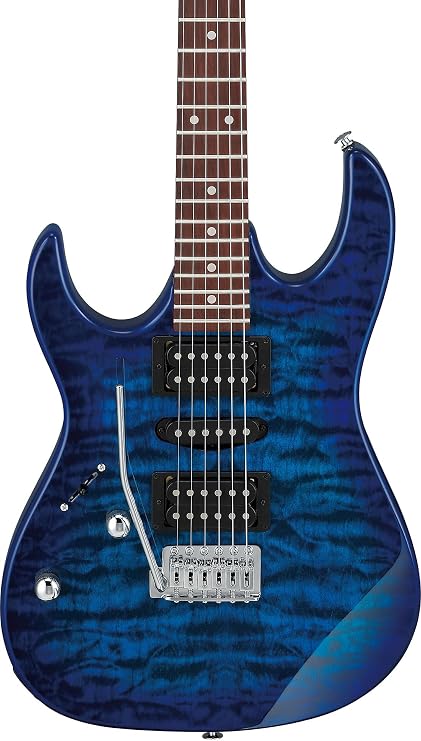 Ibanez GRX70QAL RG Gio Electric Guitar, Left Handed - Transparent Blue Burst Bundle with Amplifier, Gig Bag, Tuner, Cable, Picks, Austin Bazaar Instructional DVD, and Polishing Cloth