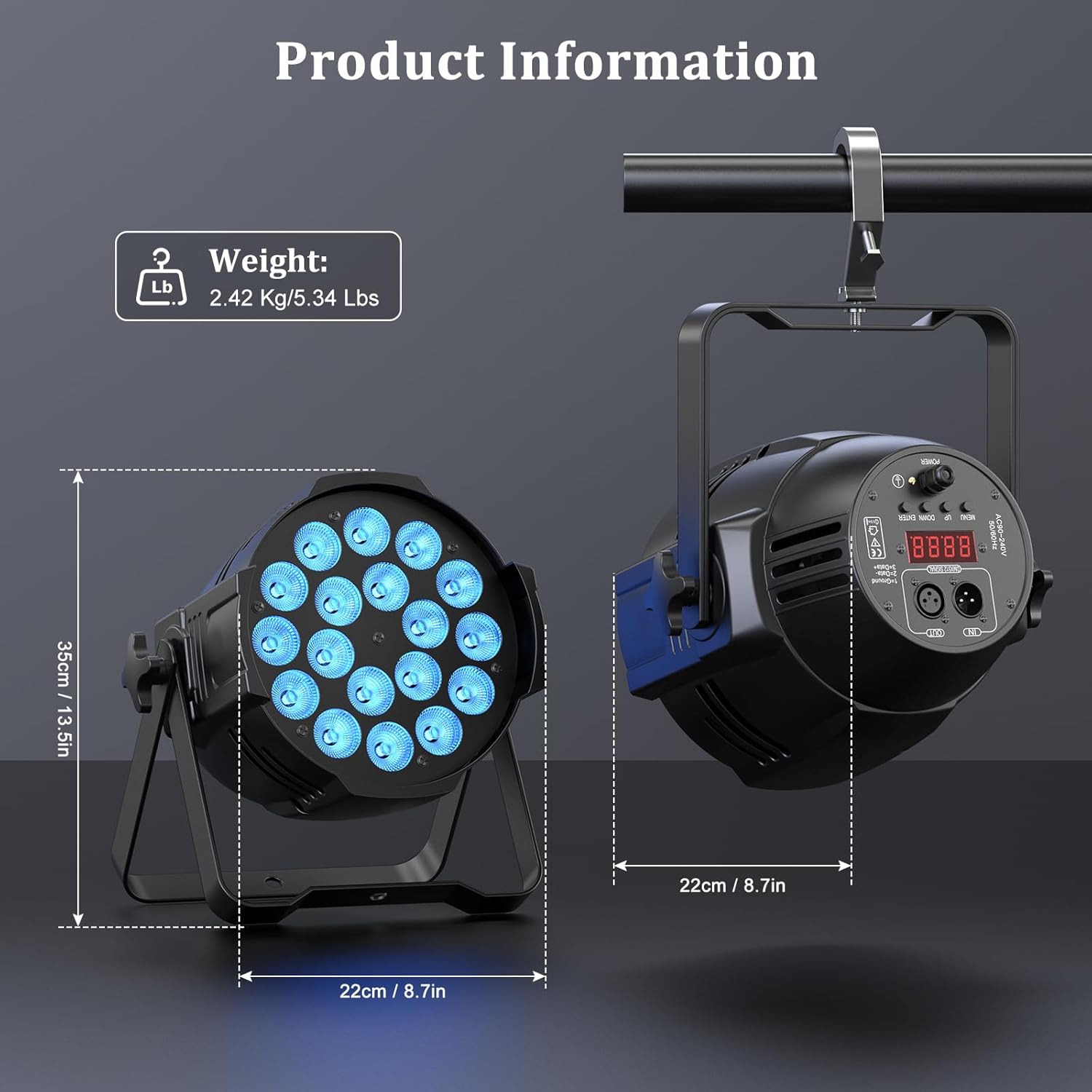 Par Lights DJ Stage Light 18X10W LED R.G.B.W 4 in 1 Spotlight with DMX Sound Activated Control DJ Uplighting for Wedding,Parties...
