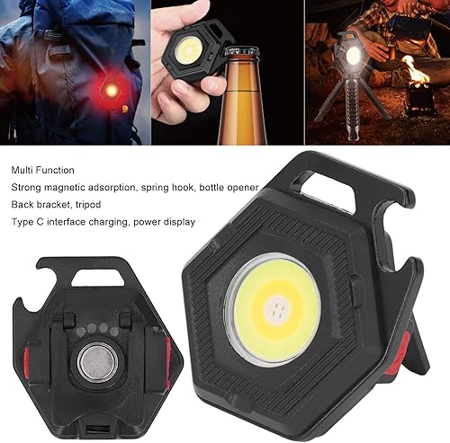 Miniatura 7 de COB - Luz de flash pequeña con soporte plegable - Llavero recargable de 500 lúmenes para pesca, camping, senderismo, 4 engranajes de brillo
